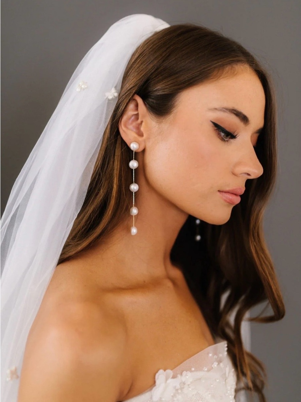 Elegant Long Pearl Drop Earrings - Silver